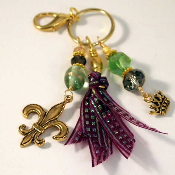 Mardi Gras Beaded Tassel Purse Charm Bohemian Key-chain Fat Tuesday Fob - Picture 5 of 8